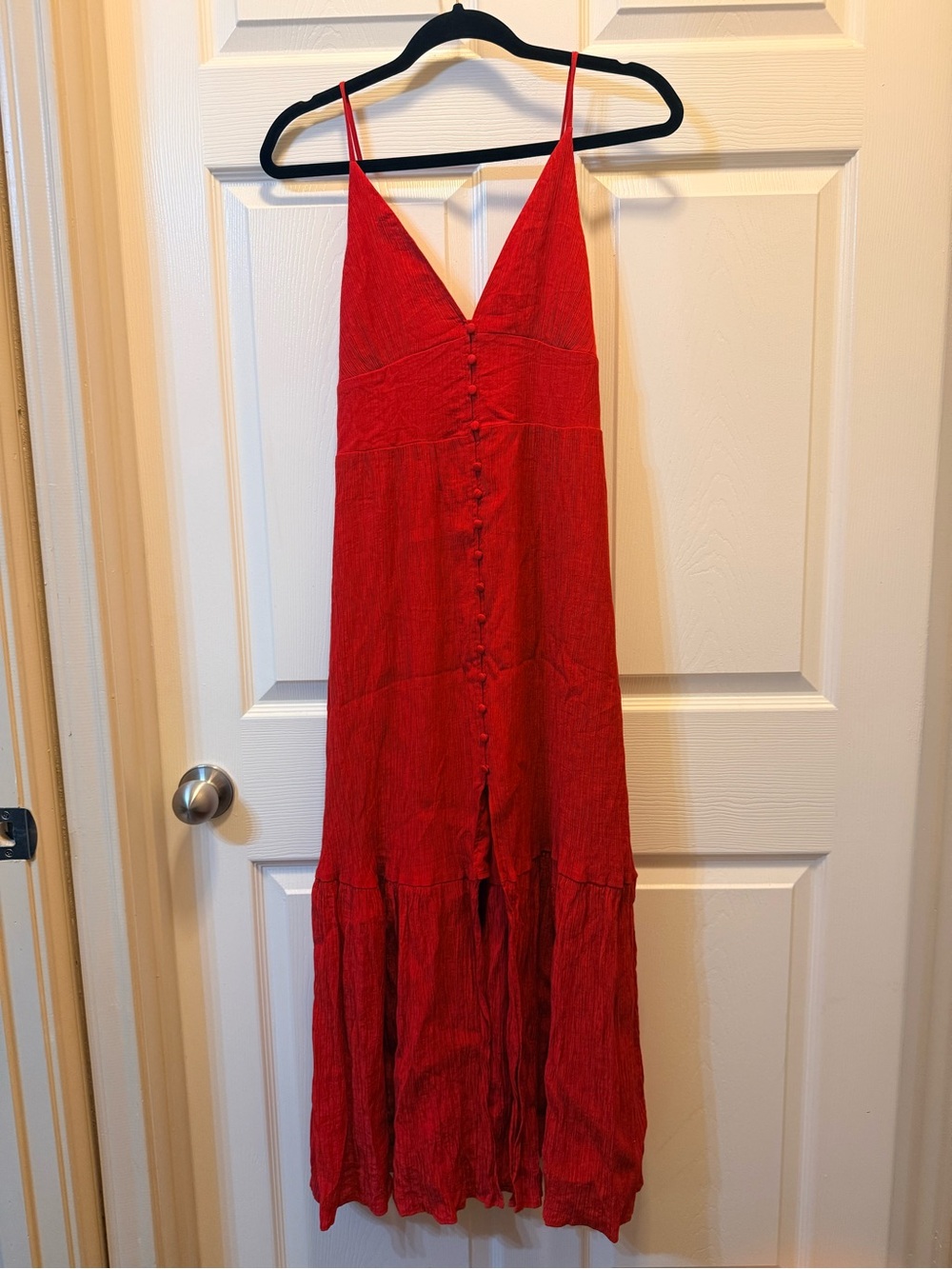 Abercrombie & Fitch Red Spaghetti-Strap Button-Front Maxi Dress